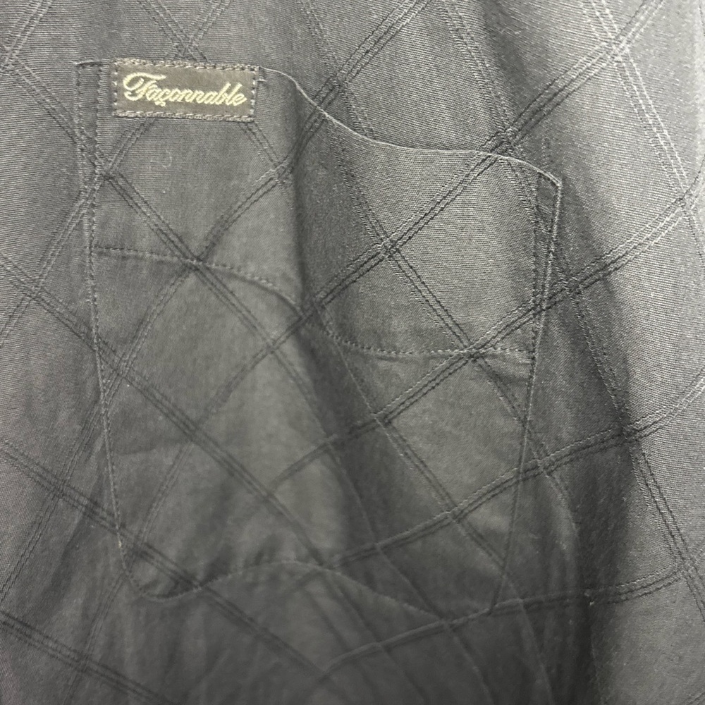 Façonnable Men’s Black Diamond Stitch Cotton Button-Down Shirt French Designer - Picture 3 of 4
